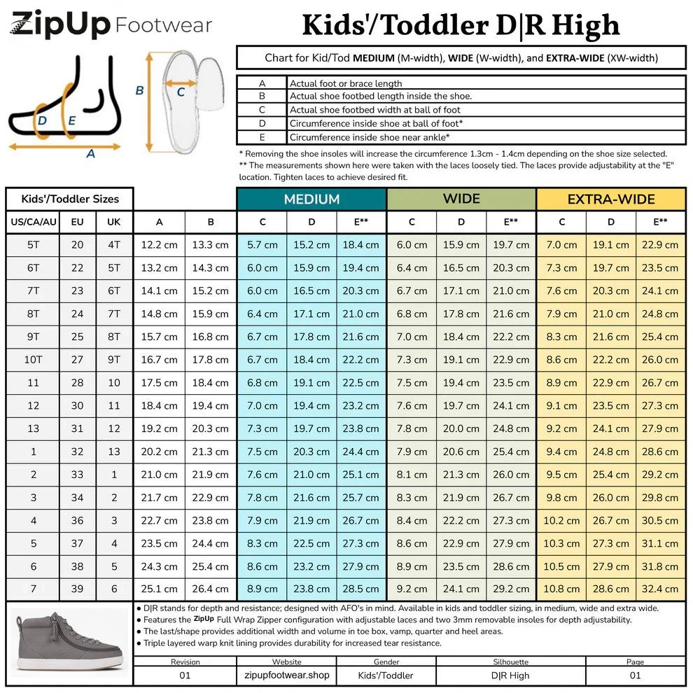 Size chart ZIPUP